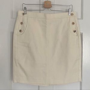 Ann Taylor LOFT Petite Cream Tweed Pencil Skirt with Gold Buttons